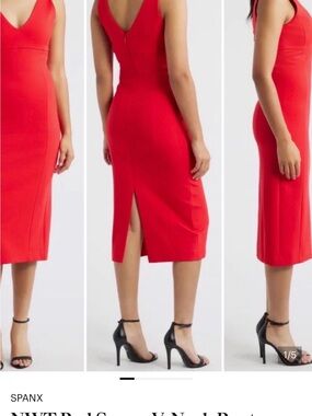 SPANX Red V-Neck Midi Dress